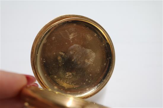 A 20th century 9ct gold JW Benson open face pocket watch, in JW Benson fitted box.
